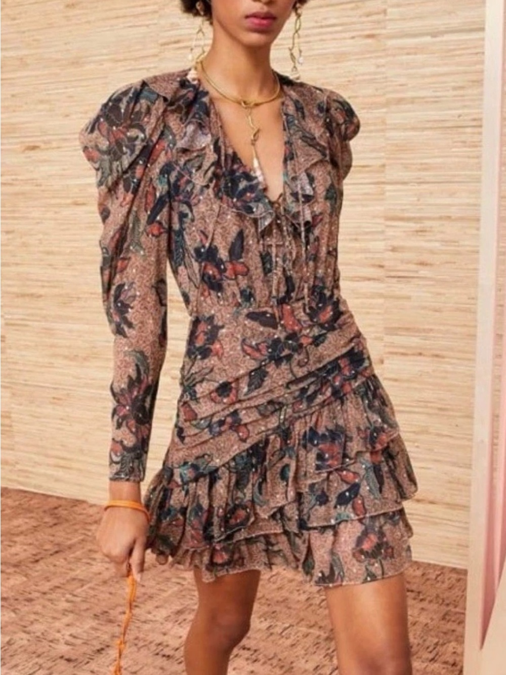 Ulla Johnson Cecily Dress in Coral - Sz 2 - Floral Silk Ruffle Accents